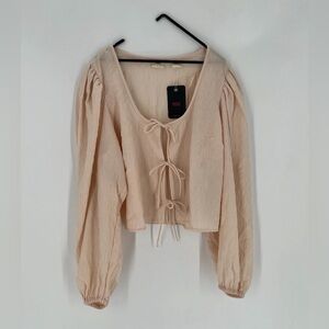 Levi’s Crinkle Open Front Multi Tie Puff Sleeve Fawn Tie Blouse